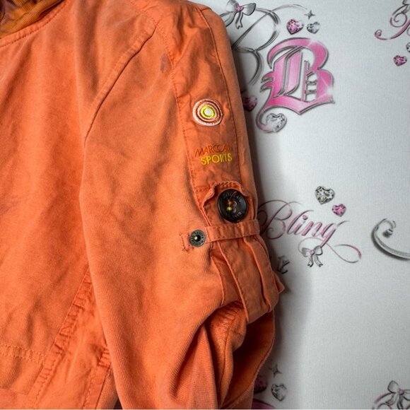 Marccain sports sweater 3/4 sleeve orange tie dye buttons floral hood mesh y2k - Picture 15 of 16